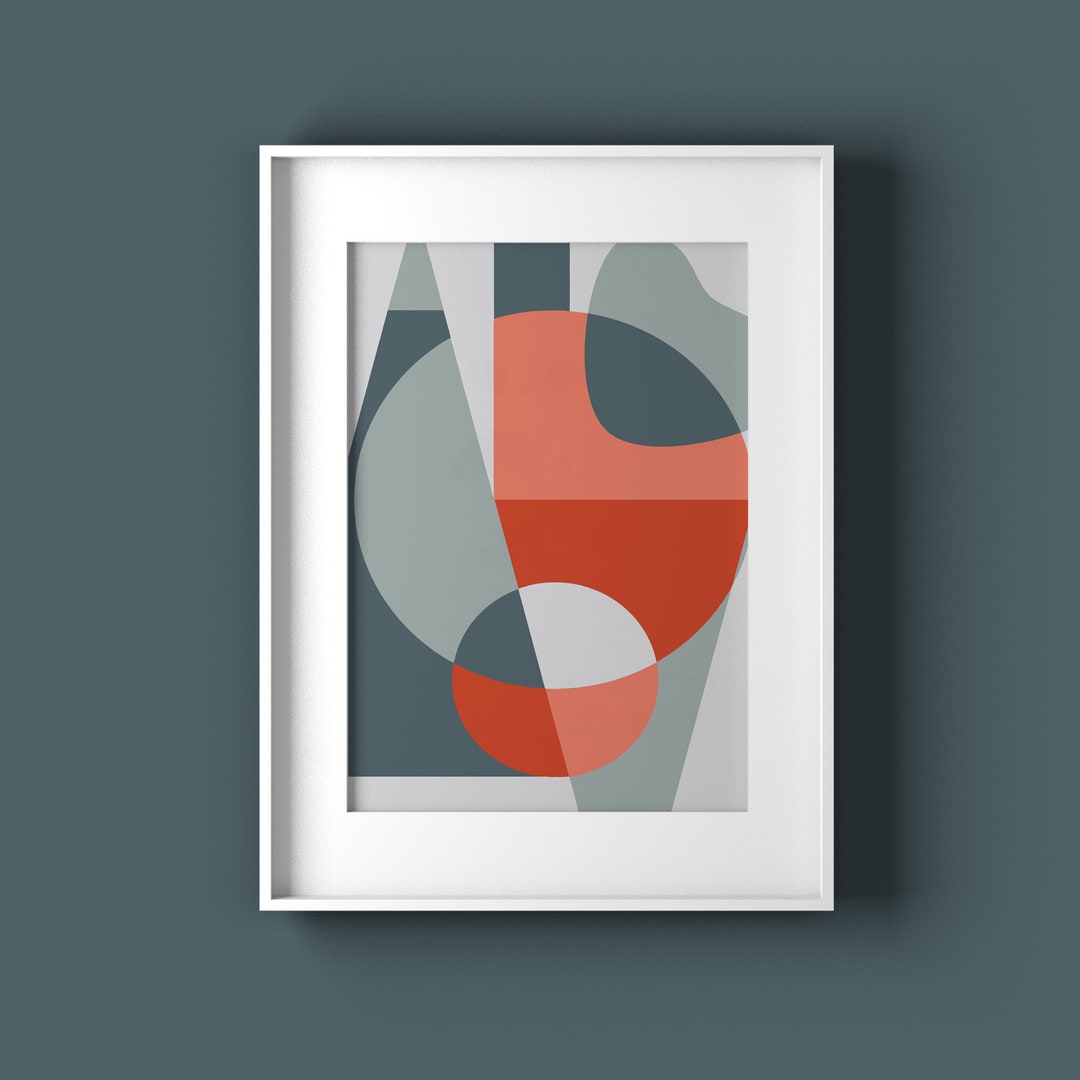 Abstract Graphic Wall Art for Lounge, Circle Abstract Art in Bluegrey