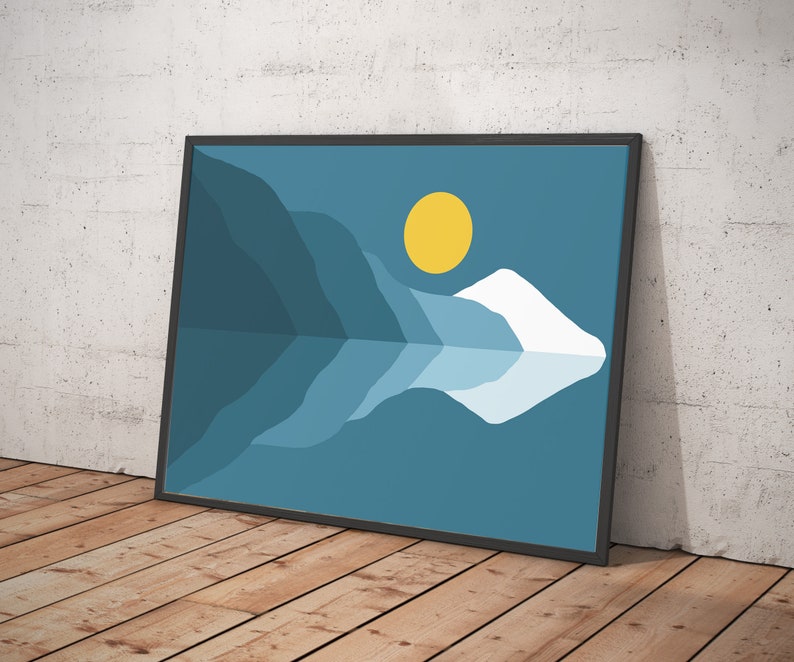 Mountain Print Blue Yellow Wall Art Blue Print Wall Art Etsy