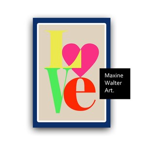 Love Typography print, neon pop art, Love word art cotton anniversary gift for her, teen girl room decor image 5