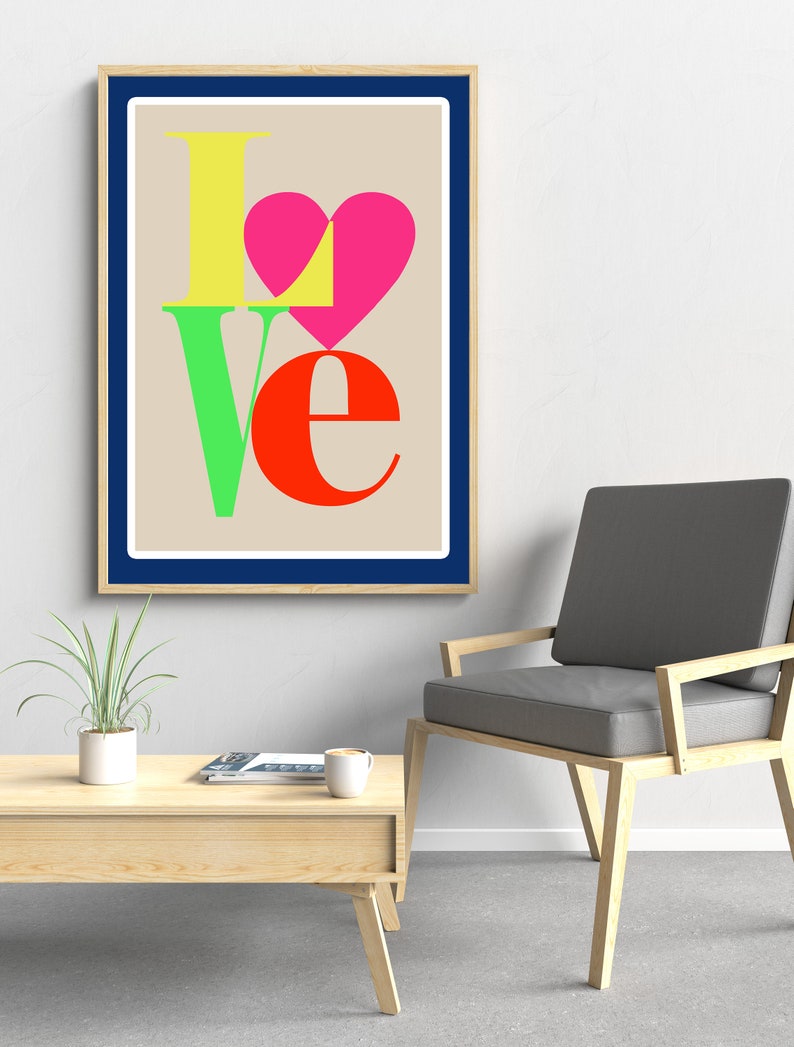 Love Typography print, neon pop art, Love word art cotton anniversary gift for her, teen girl room decor image 4