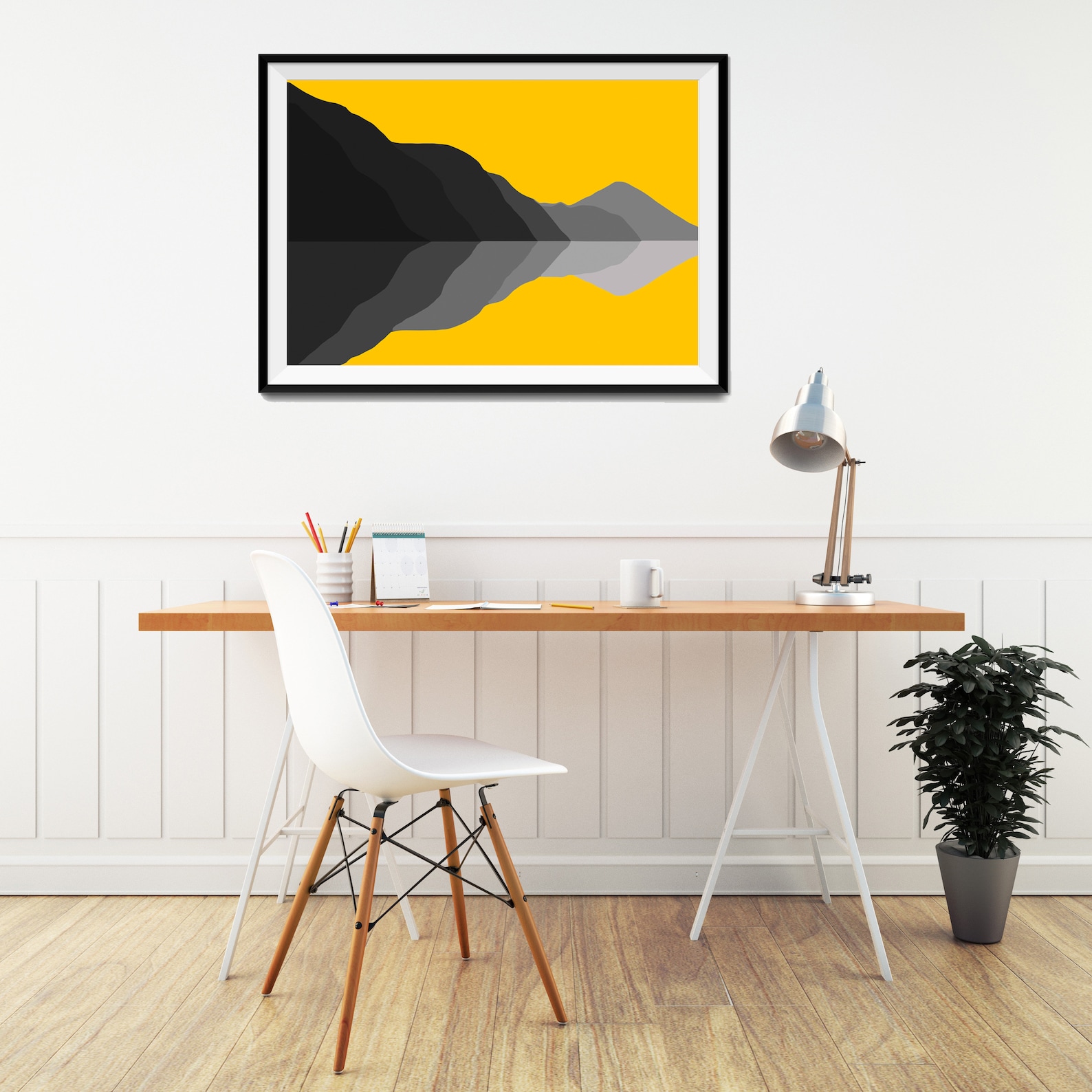 Mountain print yellow grey wall art yellow print wall art Etsy