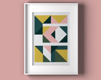Geometric wall art for hall, colourful abstract wall art, pink prints, neutral tones wall art, neutral home decor, picture wall for lounge,
