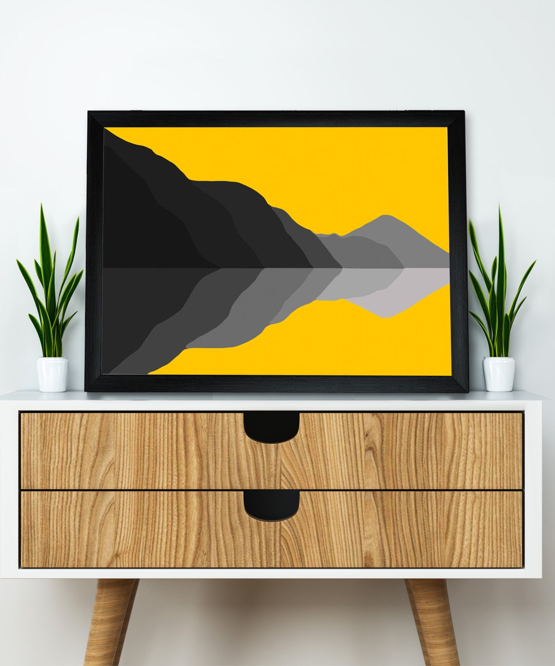 Mountain Print Yellow Grey Wall Art Yellow Print Wall Art Etsy