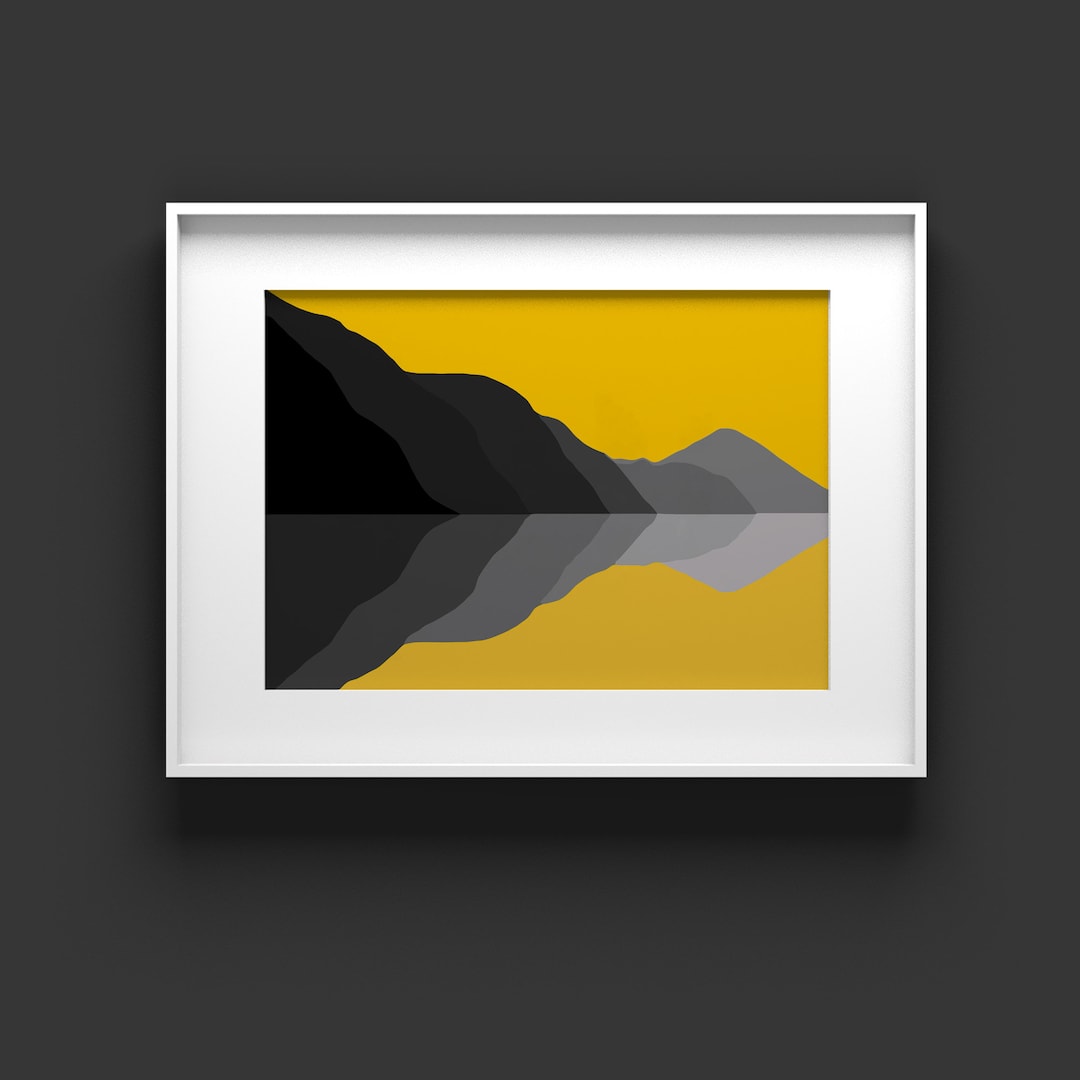 Mountain Print, Yellow Grey Wall Art, Yellow Print Wall Art