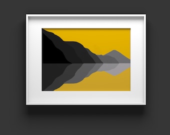 Mountain print, yellow grey wall art, yellow print wall art, contemporary wall art, graphic art print, gallery wall prints, feature wall,