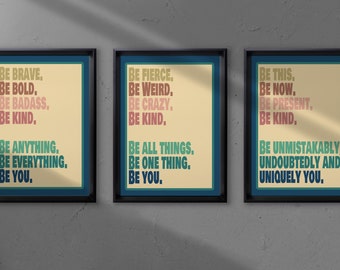 Set of 3 meme prints for bedroom,  Positive words A4 print quote, Mindfullness poster,