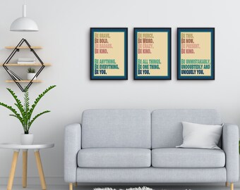 Set of 3 meme prints for bedroom,  Positive words A4 print quote, Mindfullness poster,