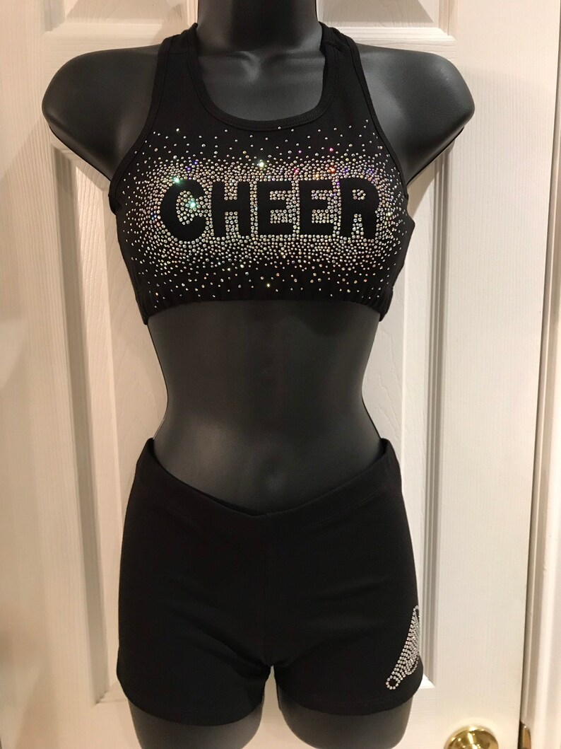 Beautiful Black Cheer Sports Bra & Matching Booty Shorts Etsy