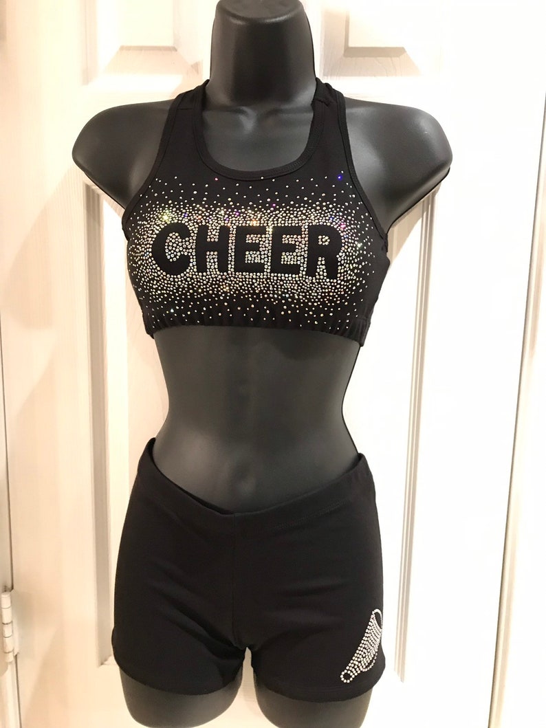 Beautiful Black Cheer Sports Bra & Matching Booty Shorts Etsy