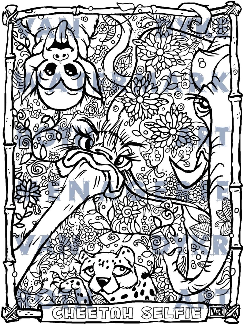 COLLECTION of THREE Adult Coloring Pages Jungle Critters ...