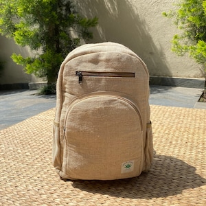 Handmade Nepali Large Hemp Backpack, Unisex Boho Hippie Eco-Friendly Travel Bag with Adjustable Straps & Laptop Pocket , School Backpack
