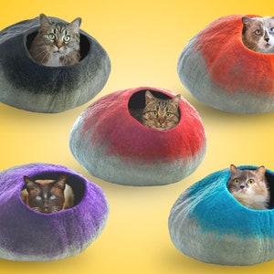 Large Premium 50cm Felted Wool Cat Cave, Eco Friendly, Luxurious Cat Bed, Colorful, Elegant Designs, Natural Felted Wool, Handmade Cat House