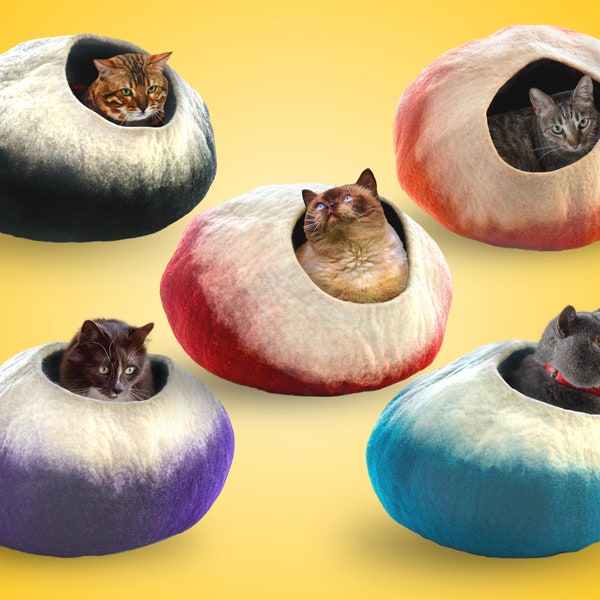 Large Original 50cm Premium Cat Cave, Eco Friendly Pet Bed, Natural Cat Bed, Handmade in Nepal, Wool Cat Bed, Felted Cat Cave, Cat House