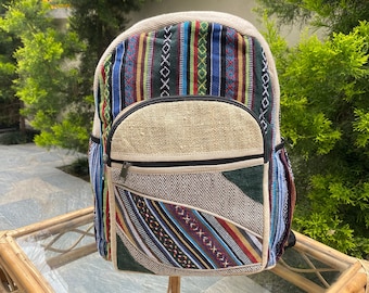 Handgemaakte henneprugzak met meerdere zakken, Nepalese boho-hippietas