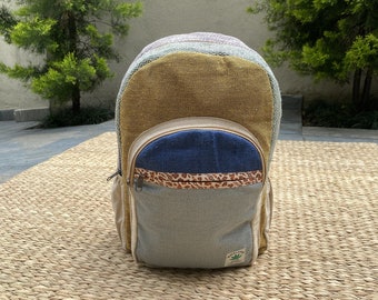 Large Hemp Backpack, Nepali Boho Hippie Bag, Eco Friendly Travel School Bag