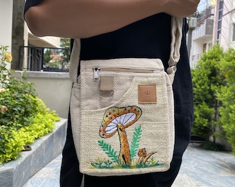 Axelväska med broderad hampa, bohemisk hippiestil