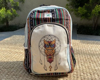 Handmade Owl Hemp Backpack | Travel Backpack - One Size - Etsy display picture 1