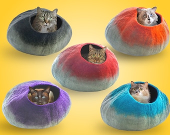 Large Premium 50cm Felted Wool Cat Cave, Eco Friendly, Luxurious Cat Bed, Colorful, Elegant Designs, Natural Felted Wool, Handmade Cat House