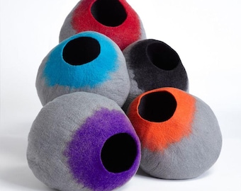 Large Felted Wool Cat Cave, Handmade Eco-Friendly Cat Bed