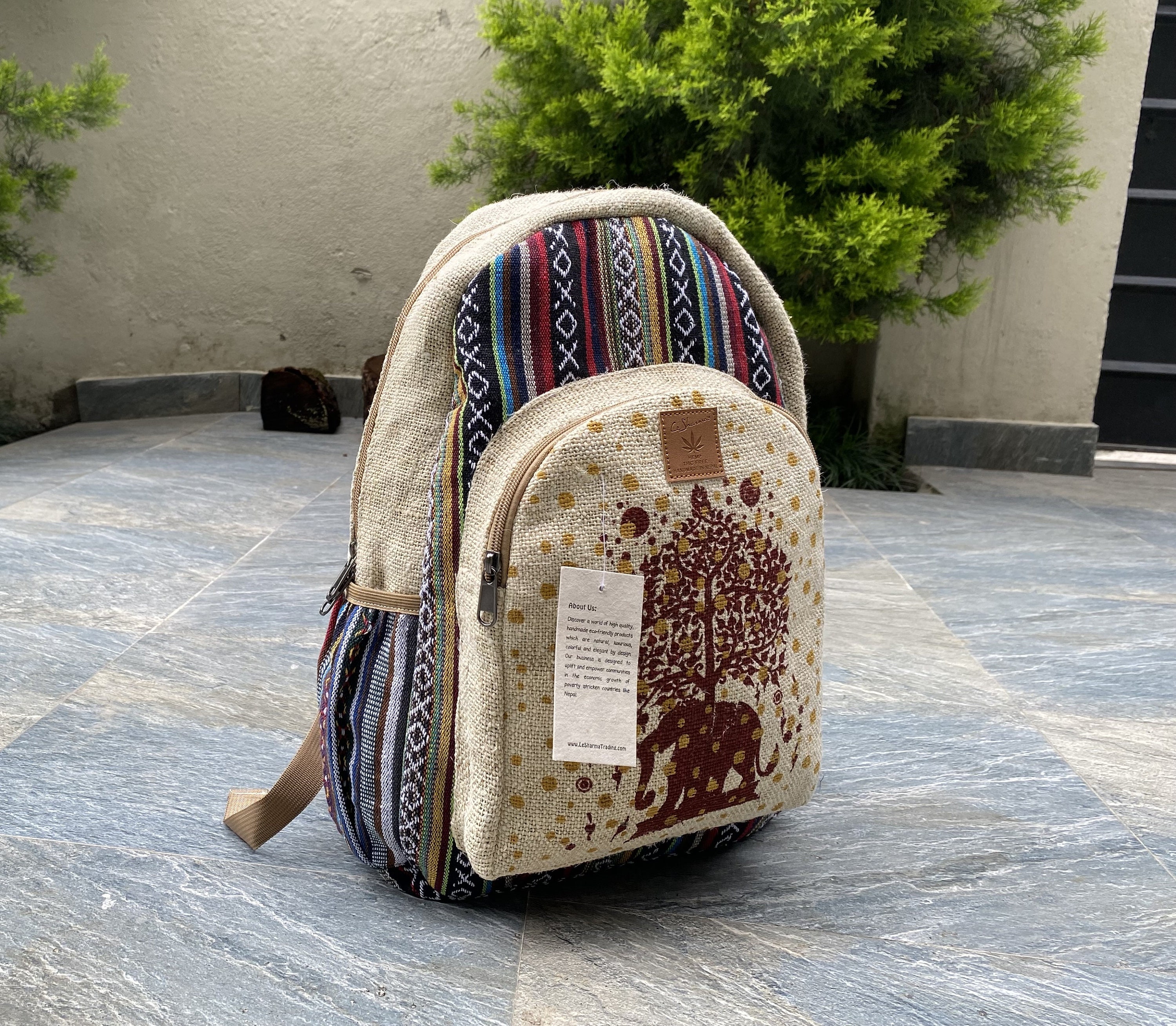 Sac à Dos Bohème En Chanvre Et Coton - Fait Main Au Népal - Hippie Imprimé