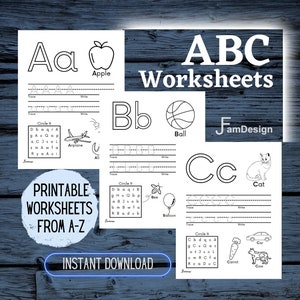 A-Z Printable Worksheets, Alphabet Worksheets, Printable Letter Worksheets, ABC Practice, Preschool Alphabet Worksheets, Preschool Printable