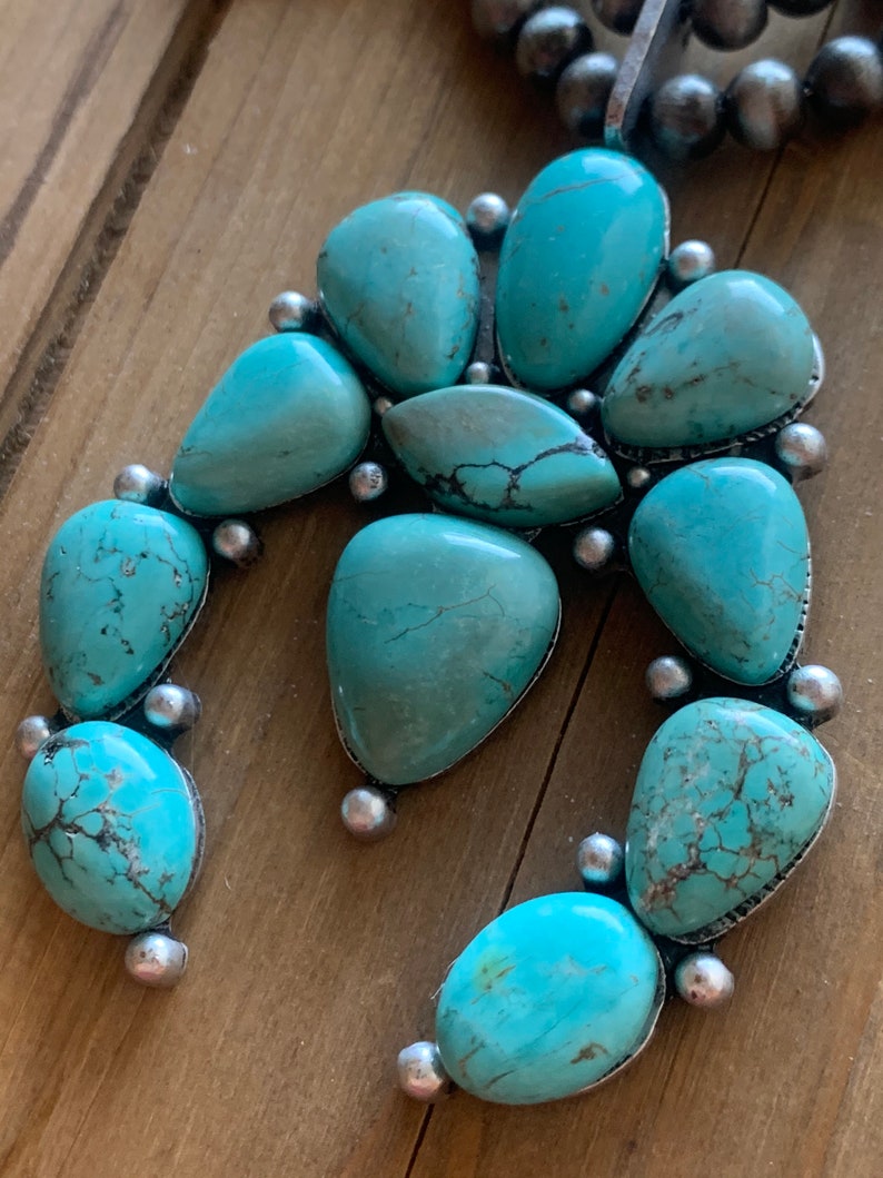 Medium Turquoise Natural Stone Squash Blossom Necklace with Etsy