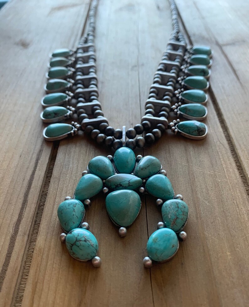Medium Turquoise Natural Stone Squash Blossom Necklace with Etsy