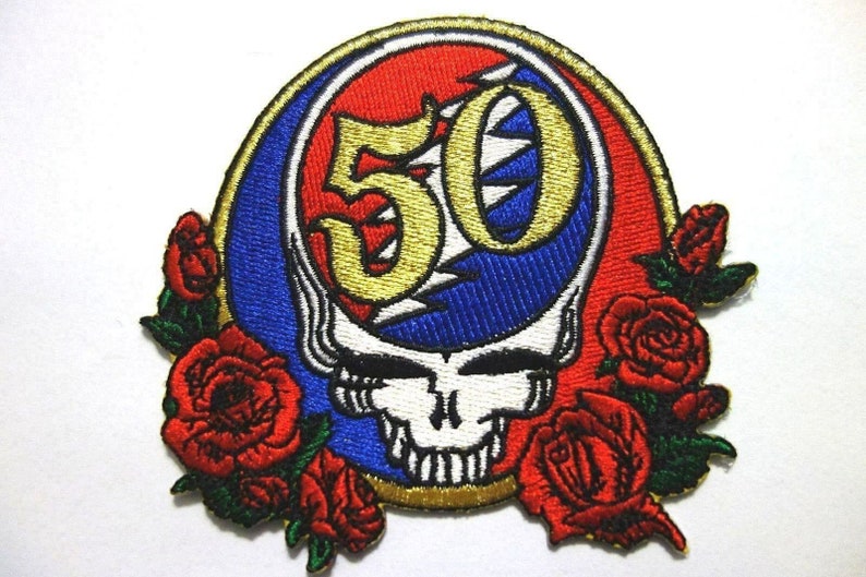 Grateful Dead 50th Anniversary Steal Your Face Embroidered iron on Patch ROSES