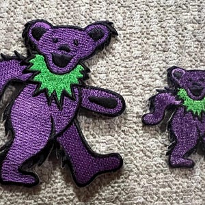 2 Grateful Dead Dancing Bear Embroidered iron on Patch Purple new