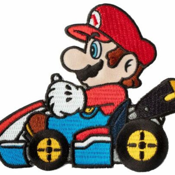 Super Mario Brothers MARIO KART Embroidered iron-on Patch 3 7/8"