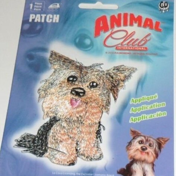 Animal Club Yorkie Dog Embroidered iron-on Patch New 3 1/4"