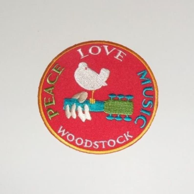 Music GUITAR DOVE Embroidered iron on Patch 3 18 Love WOODSTOCK Peace