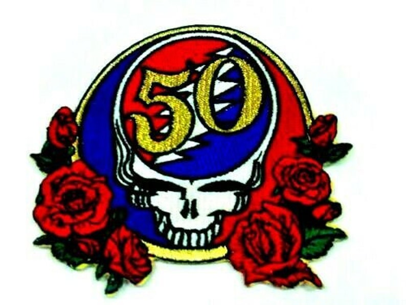 Grateful Dead 50th Anniversary Steal Your Face Embroidered iron on Patch ROSES
