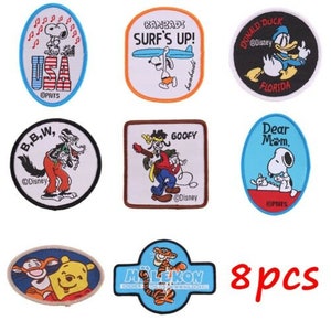 8 pcs Cartoon Snoopy, Goofy, Winnie Pooh, & Donald Duck Embroidered Sew on Patch
