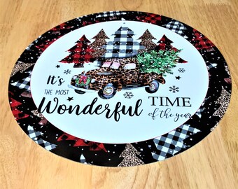 Wonderful time of the year leopard animal print truck, Merry Christmas, Christmas metal sign, wreath accent sign, wreathsbyVA