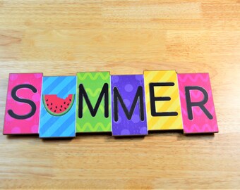 Welcome Summer time, Watermelon sign,  wooden sign with blocks, summer sign, sign for front door, sign for wreath