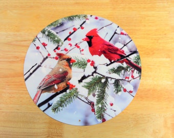 Red Cardinal wreath sign, 12" round metal sign, Merry Christmas, cardinals on snowy branch, wreath making, wreaths, wreathsbyVA