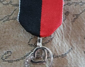 Vintage Sparkling Heart Medal: Steampunk Vintage Layered Silver & Rhinestone Heart - Alice in Wonderland Queen of Hearts / Knave of Hearts