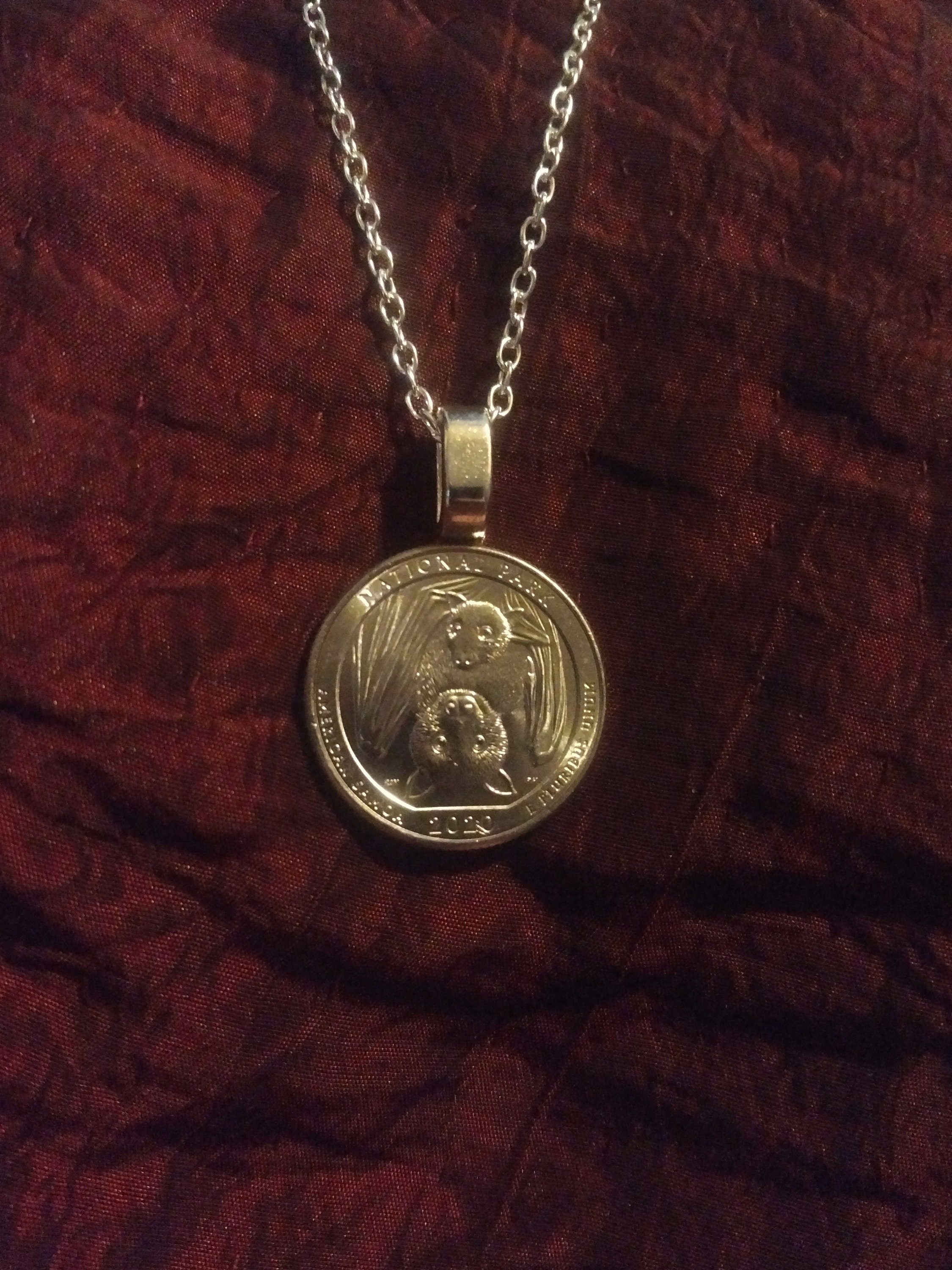 2020 Fruit Bat Year Of The Bat US Commemorative Quarter American Samoa First Time Cut Hand Cut Coin Pendant