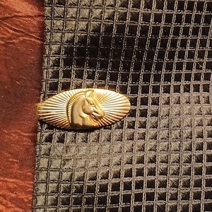 Horse Head / Chess Knight Tie Clip! Classic Small Vintage 1960s Tie Bar in Light Gold w/ Horse-riding / Stallion Head Icon and Radiant Lines
