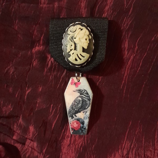 Cameo & Raven Coffin Medal: Neo-Victorian Gothic Skeleton Cameo Brooch / Medal / Badge - Steampunk / SteamGoth Victorian Gothic Crow Regalia