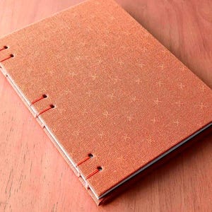 Handmade Hardcover Journal, "Autumnal Woven" orange spice cotton fabric cover, Coptic binding, Blank (J-C20)