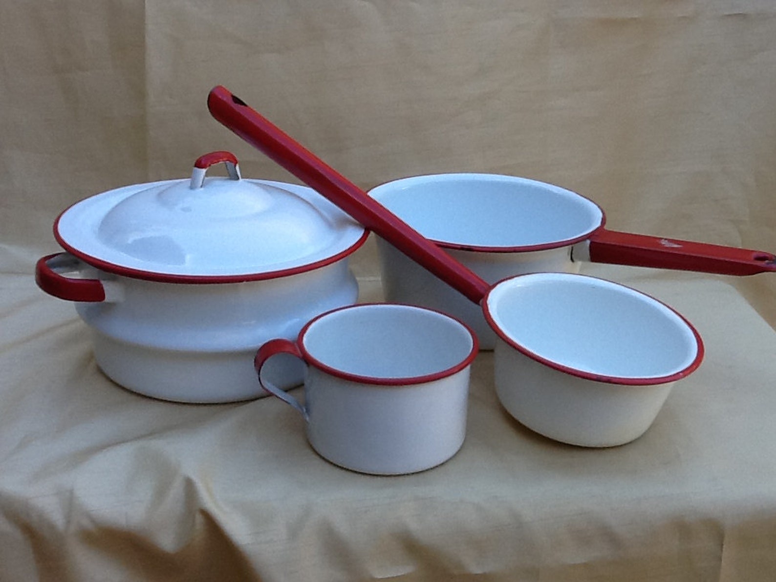 Vintage Red and White Enamelware Porcelain Cookware..... Etsy