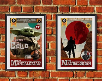 The Mandalorian and The Child Chapter 1 and 2  Western Pulp Novel Style Original Artwork 11x17 inches Poster Print