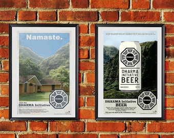LOST DHARMA Initiative Recruitment and Beer Two Pack ABC tv show Poster 70&#39;s  Style Original Artwork 11x17 inches Poster Print