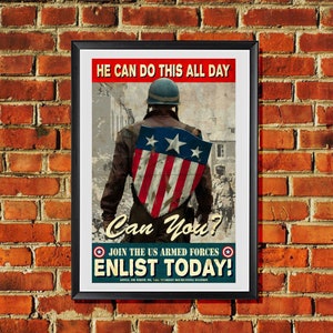 Captain America WWII Propaganda Style Original Artwork 11x17 inches Poster Print