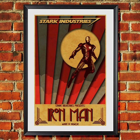 Iron Man Marvel Comics Art Deco Style Art Print MCU Tony Stark 