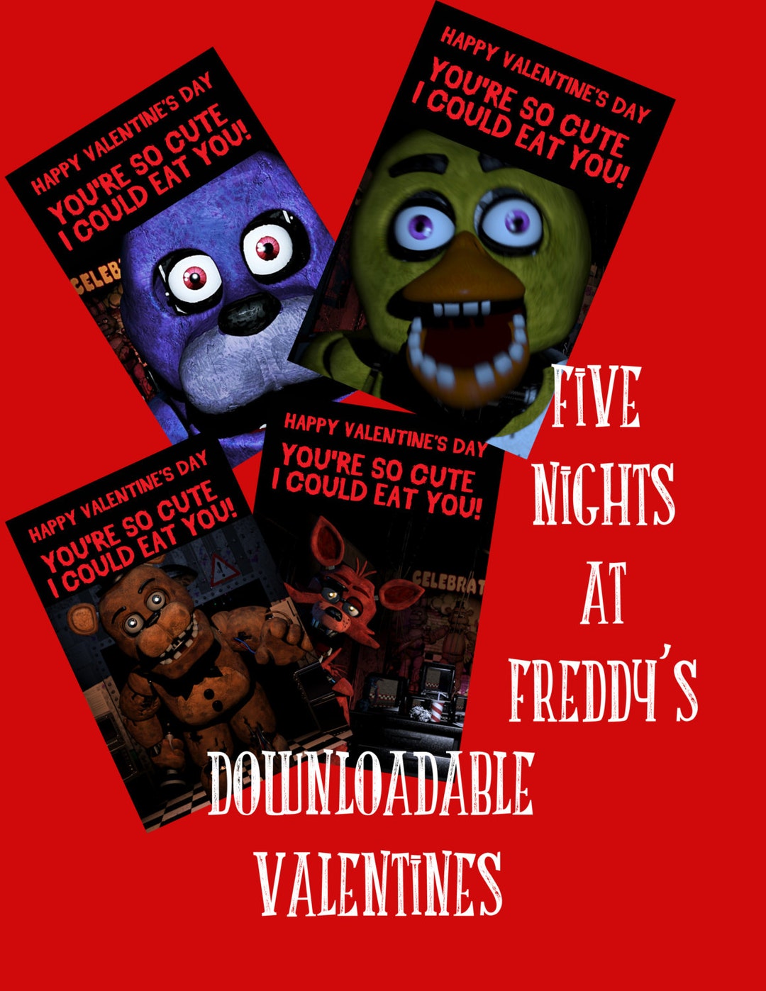 Five Nights at Freddy's Valentines Cards Instant Download 4pack - Etsy