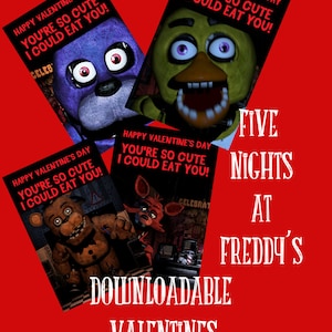 Pięć noce w Freddy Valentines karty Instant Download 4Pack