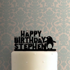 Penguin Happy Birthday Name 225-A367 Custom Cake Topper